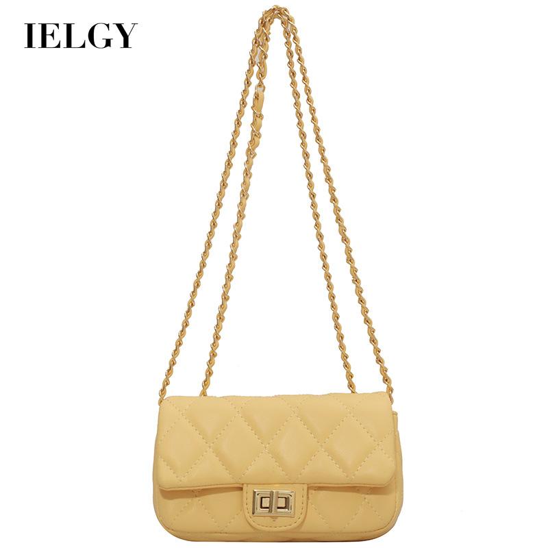 IELGY TúI đeo vai IELGY dáng hộp vuông cỡ nhỏ phối dây xích thời trang cho nữ
