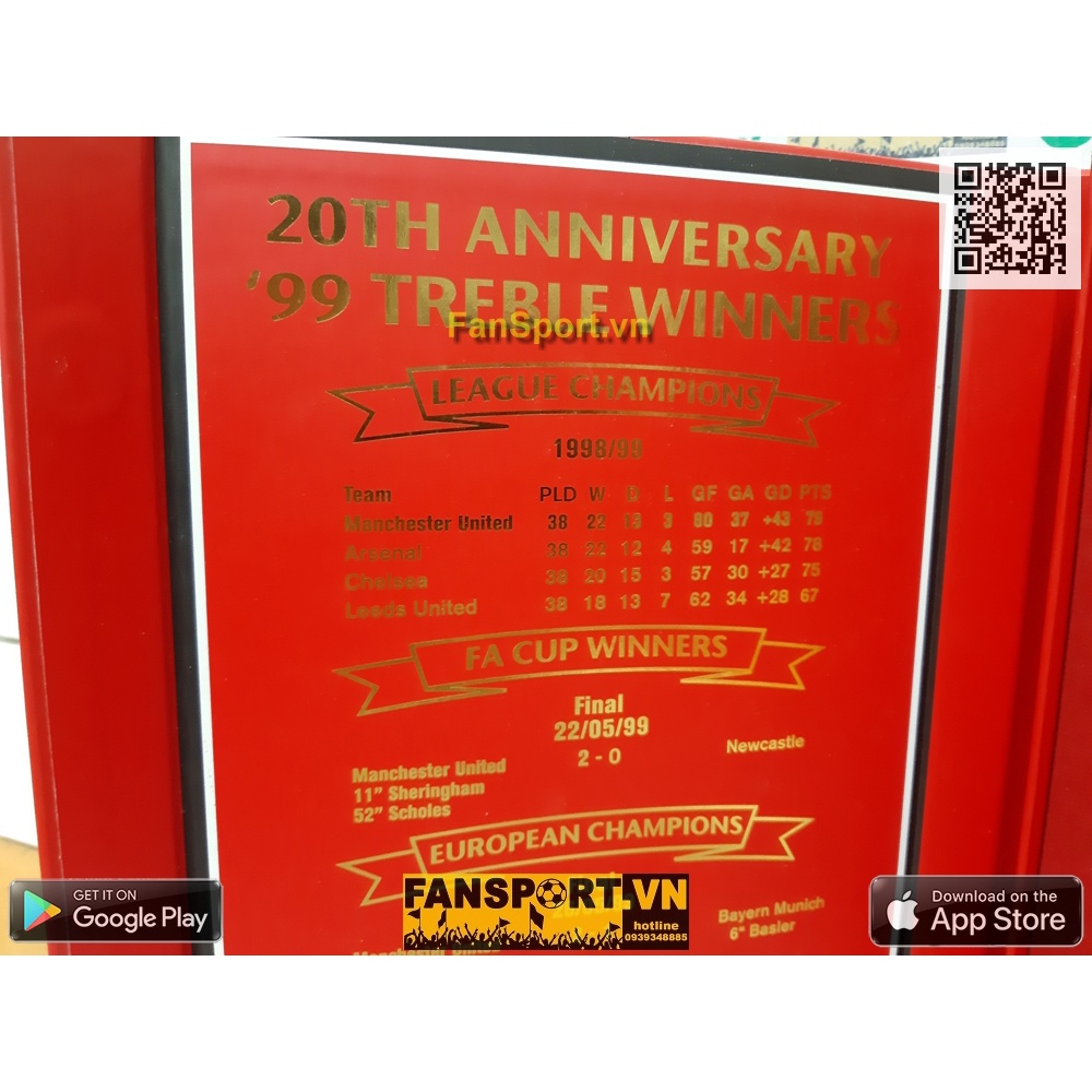 Bộ huy hiệu áo đấu Badge Manchester United 20 Anniversary 1999 Treble Winners box set red