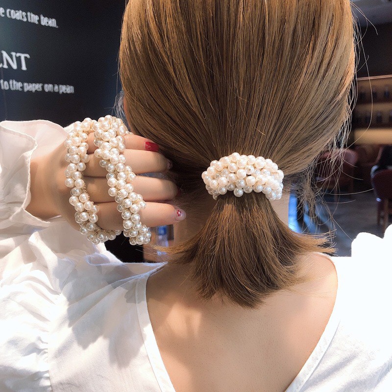 Dây cột tóc cao su co giãn đính hạt ngọc trai thời trang dành cho nữ