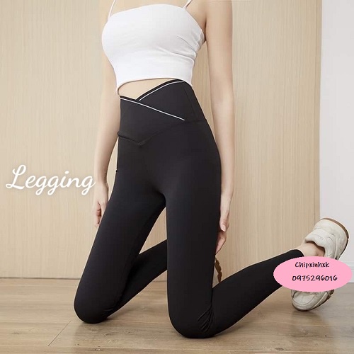 Quần legging CHIPXINHXK cạp chéo chất co giãn thoải mái vận động