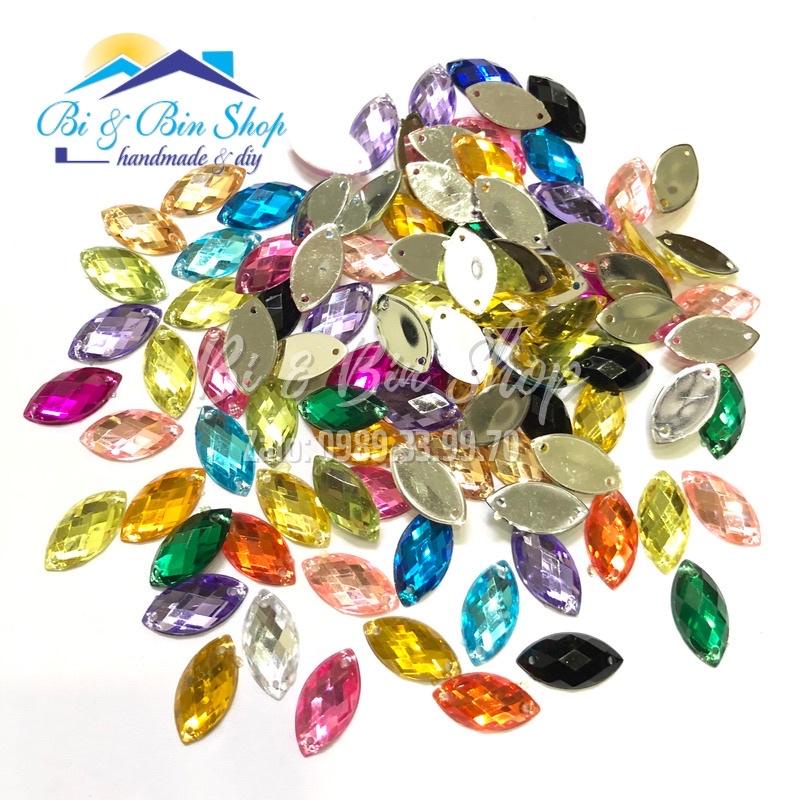 72 Viên Đá Kết Lá Me 9x18mm Đính Kết Trang Phục Thời Trang