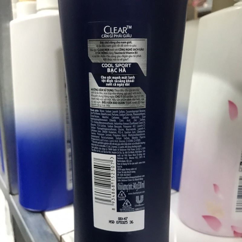 Dầu Gội Sạch Gàu Clear Men Cool Sport Bạc Hà (340g)