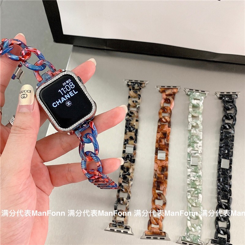 Dây Đeo Đồng Hồ Bằng Kim Loại Thép Phối Nhựa Resin Màu Sắc Sặc Sỡ Cho Apple iwatch series 7 6 5 4 3 2 1 44mm 40mm 42mm 38mm