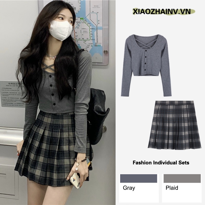 Xiaozhainv Áo Cardigan Dài Tay/ Chân Váy Chữ A Thời Trang Dành Cho Nữ - Hàng nhập khẩu