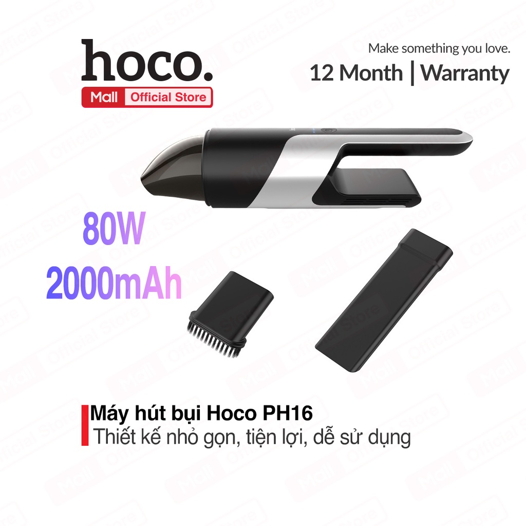 Máy hút bụi cầm tay Hoco PH16 đầu hút nhỏ gọn dễ dàng vệ sinh mọi ngóc ngách trong xe tặng kèm 1 đầu quét hút bụi