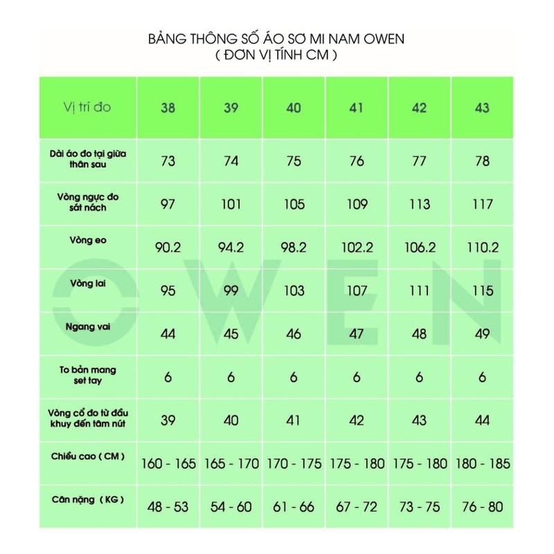 XẢ ÁO LẺ SIZE - Áo sơ mi owen (90010) size 39-42