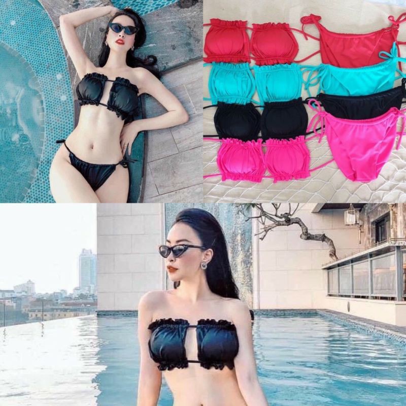 Bikini viền bèo cúp ngang (đen, trắng, hồng, xanh, đỏ) | BigBuy360 - bigbuy360.vn