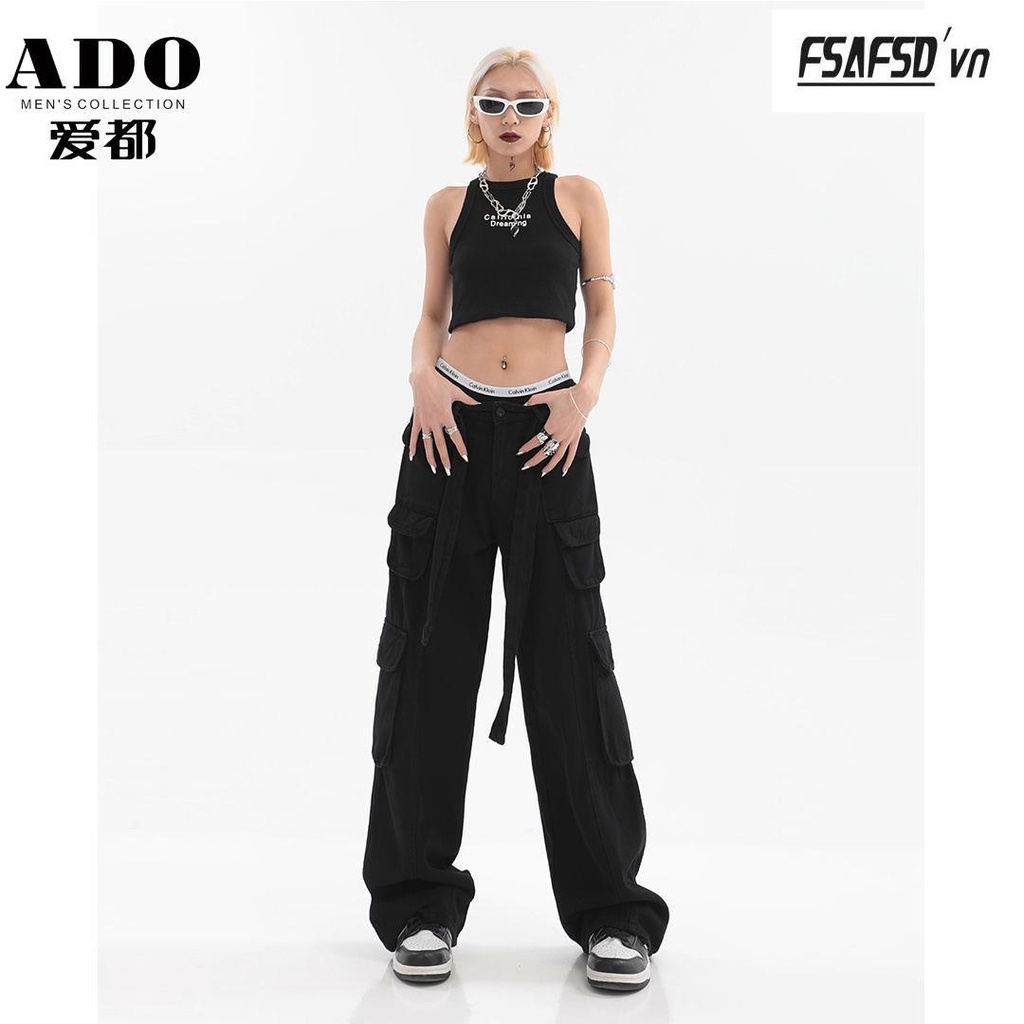 Quần Yếm Ống Rộng Phong Cách Hip Hop Mỹ Chất Liệu 100% Cotton Cho Nam Nữ