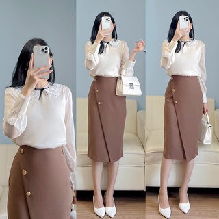 Chân váy bút chì 3 cúc đồng