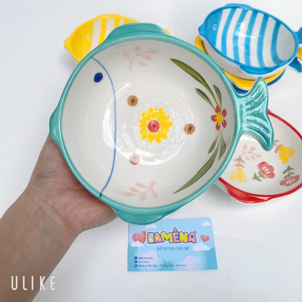Bát ăn dặm gốm sứ hình cá cho bé luvamo BS05