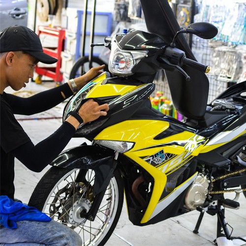 Tem trùm exciter 150 vàng đen mẫu mới, độ team trùm decal xe máy ex dán đời 2015-2020