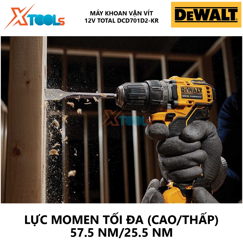 Máy vặn vít dùng pin DEWALT DCD701D2-KR Máy khoan cầm tay điện thế 12V Lực momen siết vít  57.5 Nm động cơ không than