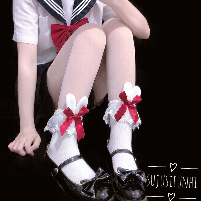(3 màu) Tất/Vớ lolita hình tai thỏ đính nơ dễ thương
