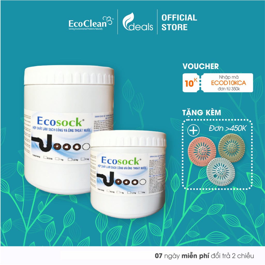 Bột Thông Tắc TỨC THỜI EcoClean EcoSock 500g - Phân Hủy Tóc, Dầu Mỡ, Thức Ăn, Chất Thải