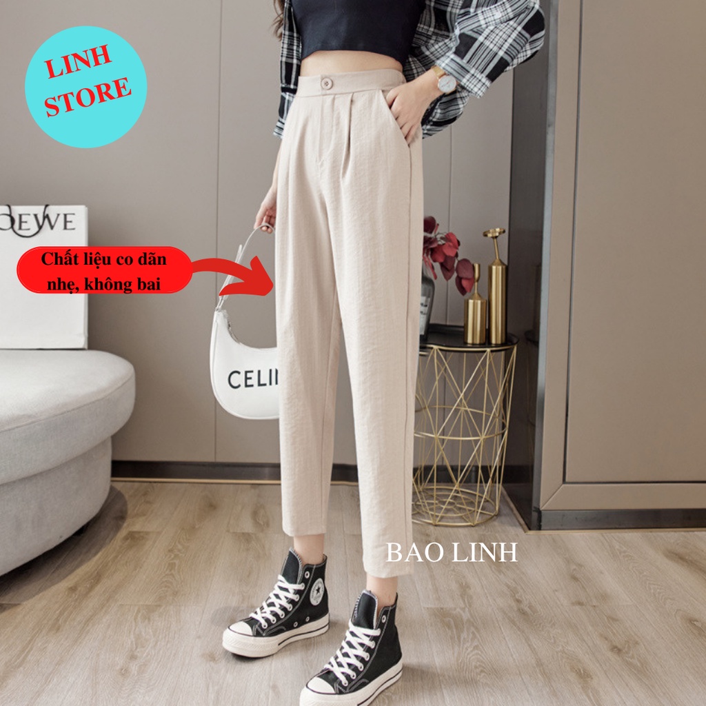 Quần Baggy Trắng LINH Store  Lưng Cao Cạp Chun  Dáng Dài Công Sở  Chất Liệu Đũi Xước Mặc Đi Làm Đi Học