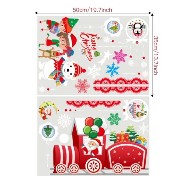 Decal dán tường Noel Hít Tĩnh Điện không Dơ Kính - Đoàn tàu đỏ phối rèm cánh cụt