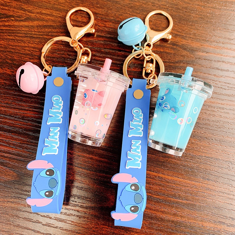 Móc khóa Trà sữa hình Stitch xanh đáng yêu