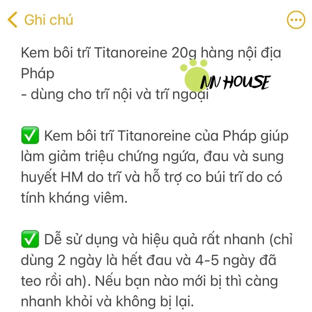 Kem bôi trĩ ngoại Titanoreine 20g hàng nội địa Pháp - kem trĩ cream NN HOUSE