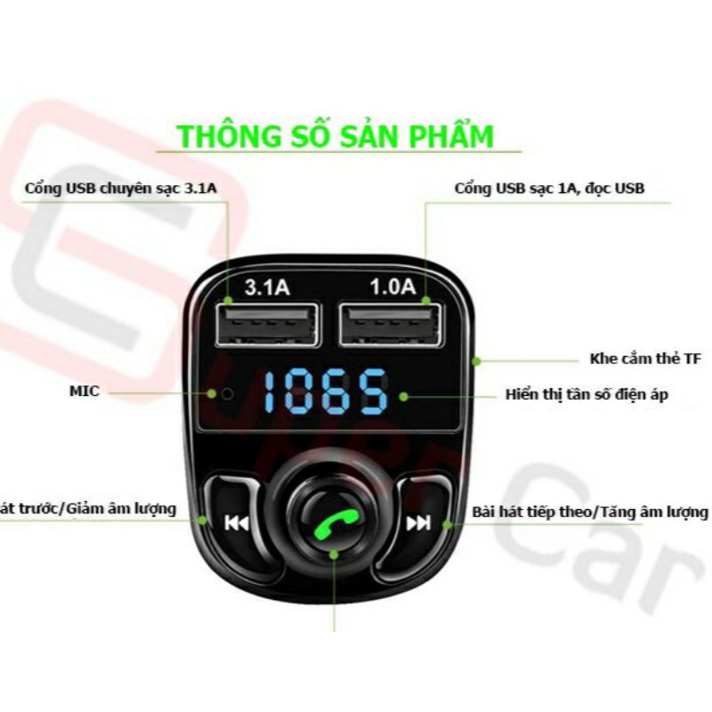 Tẩu sạc ô tô kết nối Blutooth nghe nhạc MP3