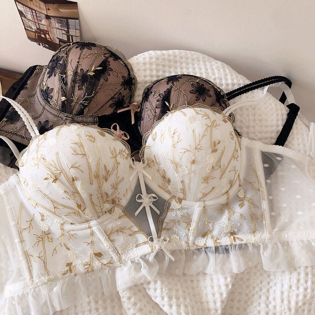 Áo bra nữ 2 dây ren hoa đính nơ sexy, Áo lót có gọng đệm mút nâng ngực tạo khe gợi cảm và quyến rũ DOPICO A1008