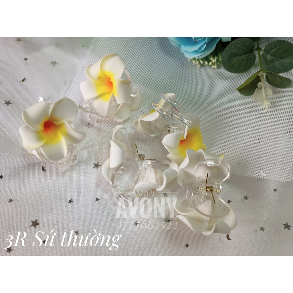 Kẹp tóc - Bấu tóc càng cua 3 răng - 5 răng trong đính hoa sứ trắng mềm và to