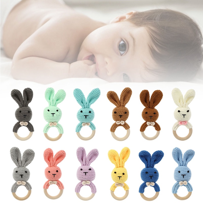 Đồ Chơi Vòng Lục Lạc Hình Thỏ Đan Móc Thủ Công Cho Bé Sơ Sinh Mọc Răng