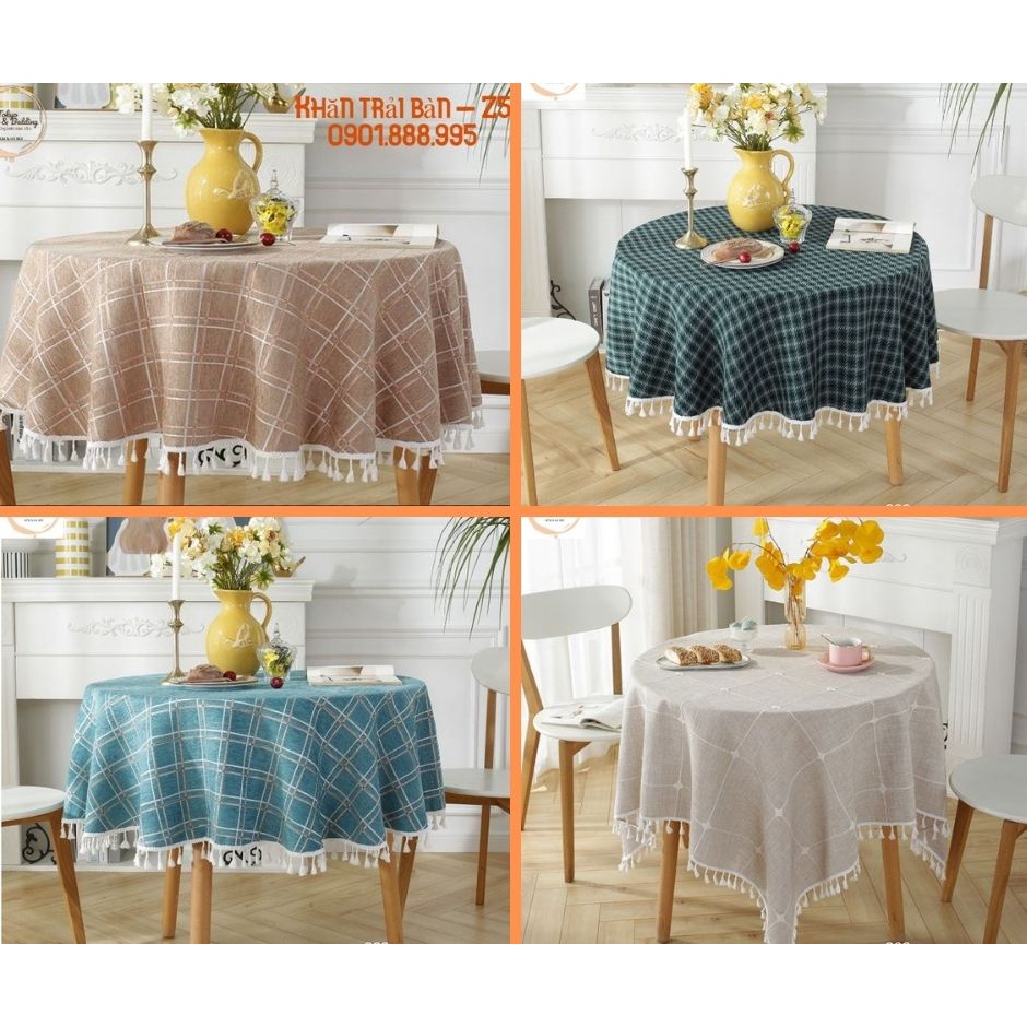 (1)THKhăn trải bàn Cao Cấp bàn tròn chất liệu 100% Cotton Phong cách Bắc Âu