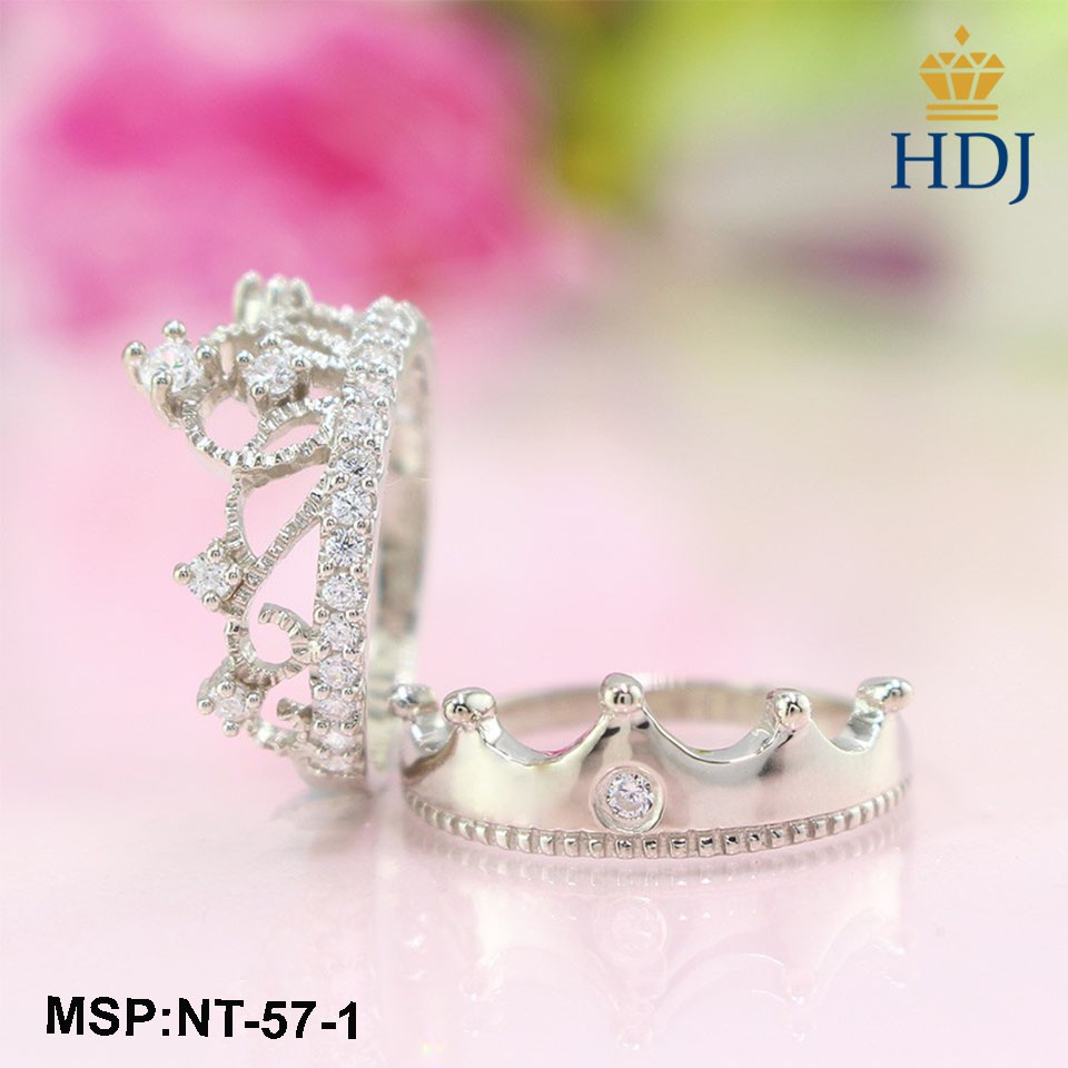 Nhẫn đôi bạc nhẫn cặp bạc vương miện đẹp đính đá trang sức cao cấp HDJ mã NT-57-1