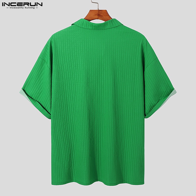 Áo sơ mi Incerun ngắn tay 3 màu trơn tuỳ chọn phong cách Hàn Quốc dành cho nam