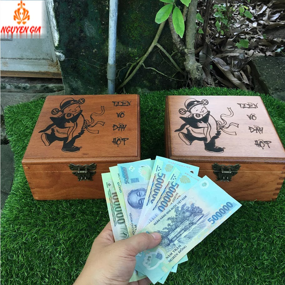 Hộp đựng tiền tiết kiệm mẫu Thần Tài 2 ngăn có khóa