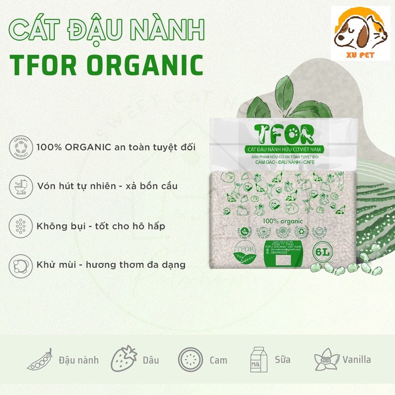 Cát Đậu Nành TFOR / Cát Vệ Sinh Cho Mèo Chiết Xuất Từ Đậu Nành Việt Nam Túi 2.5kg - 6L