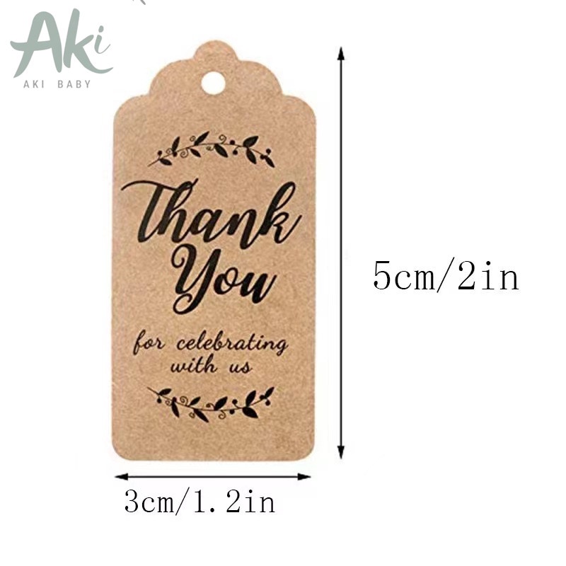 Akibaby- 100 Tag cảm ơn thank you treo hình chữ nhật giấy da bò kraft xinh xắn tặng 20m dây đay dây gai handmade