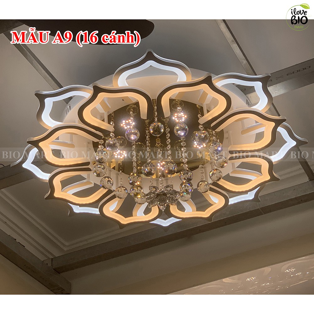 Đèn Ốp Trần Pha Lê 16 Cánh – Đèn Áp Trần Trang Trí Gồm 3 Chế Độ Ánh Sáng, Có Điều Khiển Từ Xa Tiện Dụng - BIO181