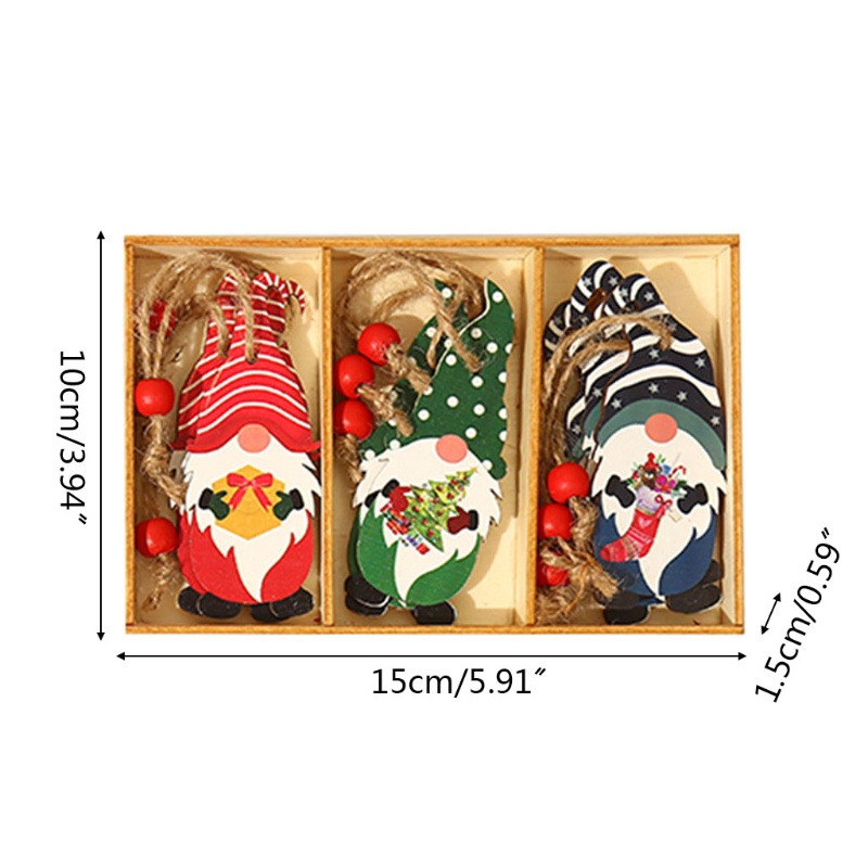 1 hộp gỗ treo trang trí cây thông giáng sinh hình ông già Noel/tuần lộc/ông già Noel/người tuyết dễ thương