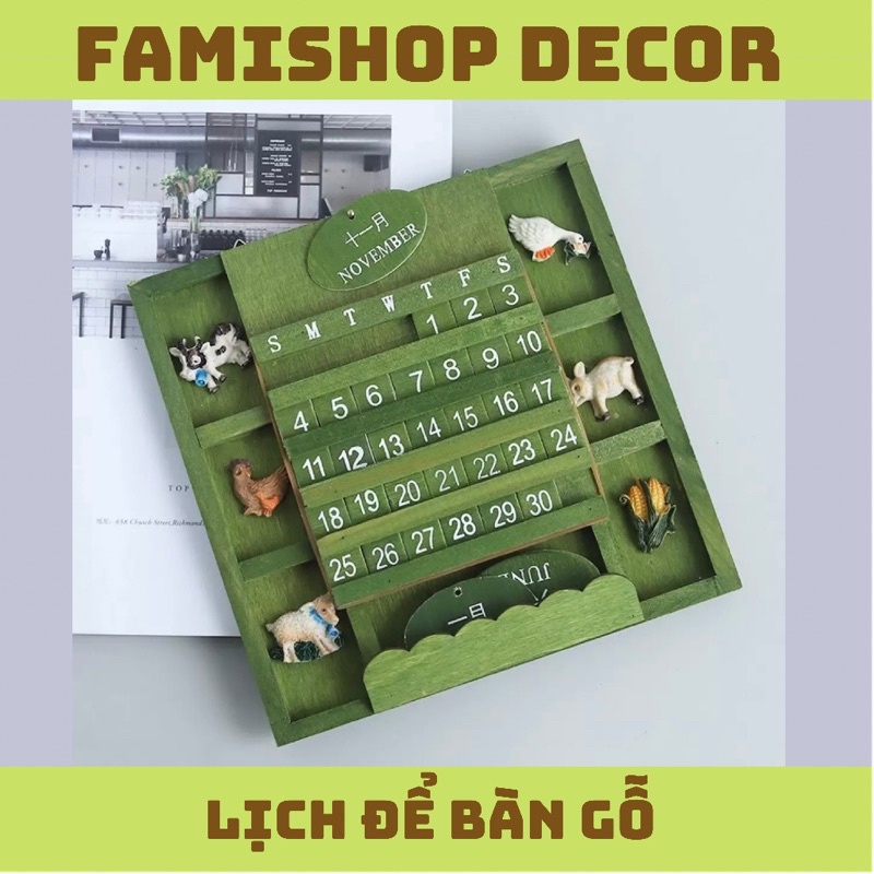Lịch Để Bàn Mini Gỗ Hoặc Treo Tường Màu Xanh Lá Kích Thước 20x20 Trang Trí Phòng Học Và Làm Việc