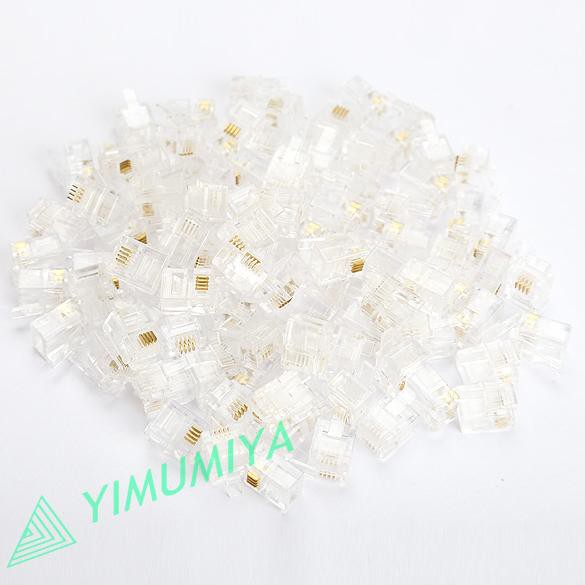 100 đầu nối dây điện thoại bàn 4 Pin RJ11 RJ-11 6P4C