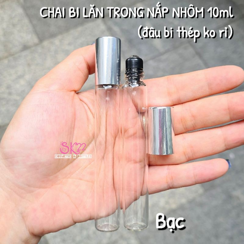 [5ml/10ml]Set 10 CHAI BI LĂN TRONG NẮP NHÔM (đầu bi thép ko rỉ)