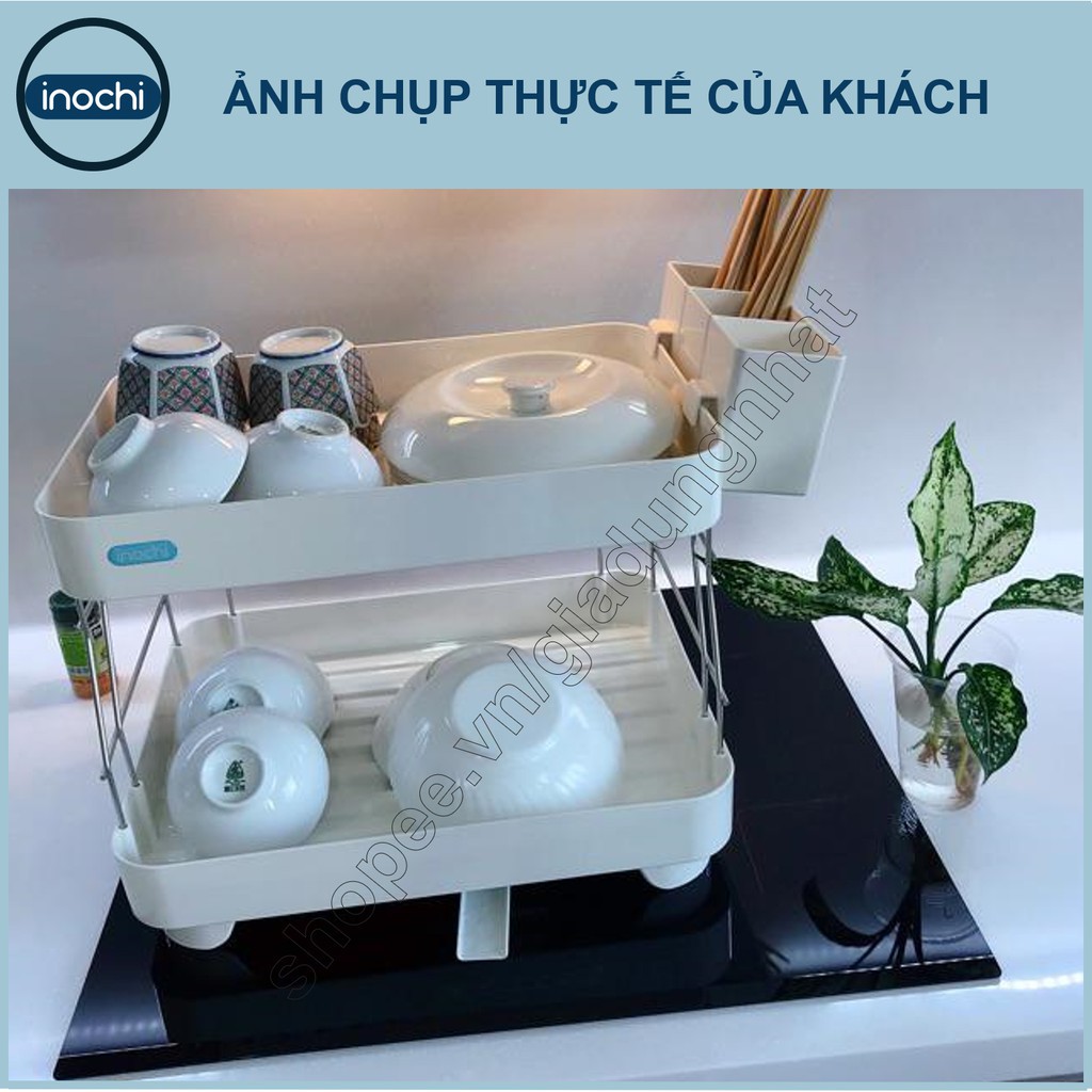 Kệ Để Chén Bát Nhựa Inox 2 Tầng Inochi Có Khay Thoát Nước Thông Minh Dùng Để Làm Giá Úp Bát Đĩa Chén Đũa Trên Chậu Rửa