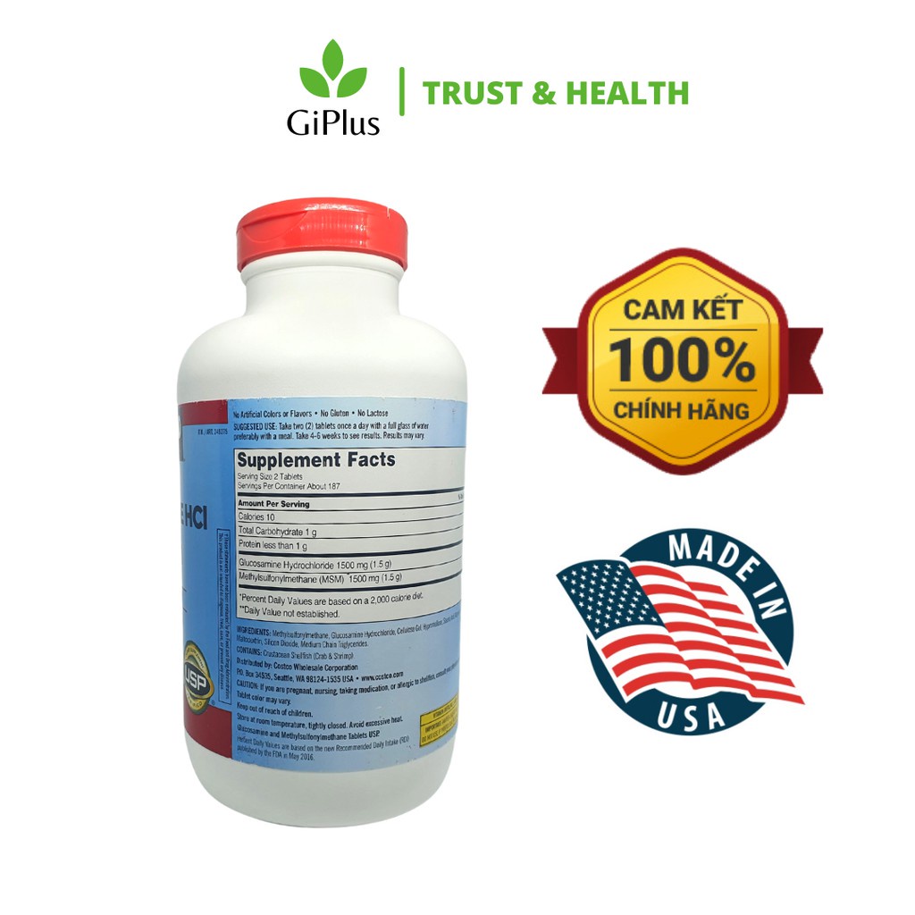 Viên Uống Bổ Trợ Xương Khớp Chắc Khỏe Kirkland Glucosamine HCL 1500mg With MSM 1500mg (375 viên/Lọ)