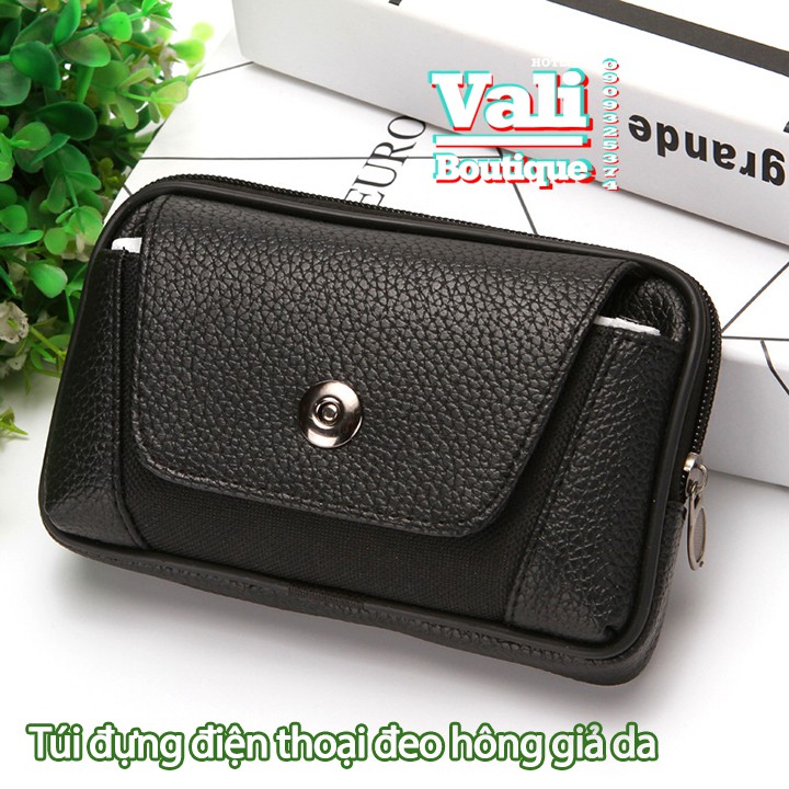 Túi đựng điện thoại da PU đeo ngang hông kiểu ngang, kiểu dọc T8 gài nút giữa - Túi đeo thắt lưng giả da PU - đen, nâu. | BigBuy360 - bigbuy360.vn