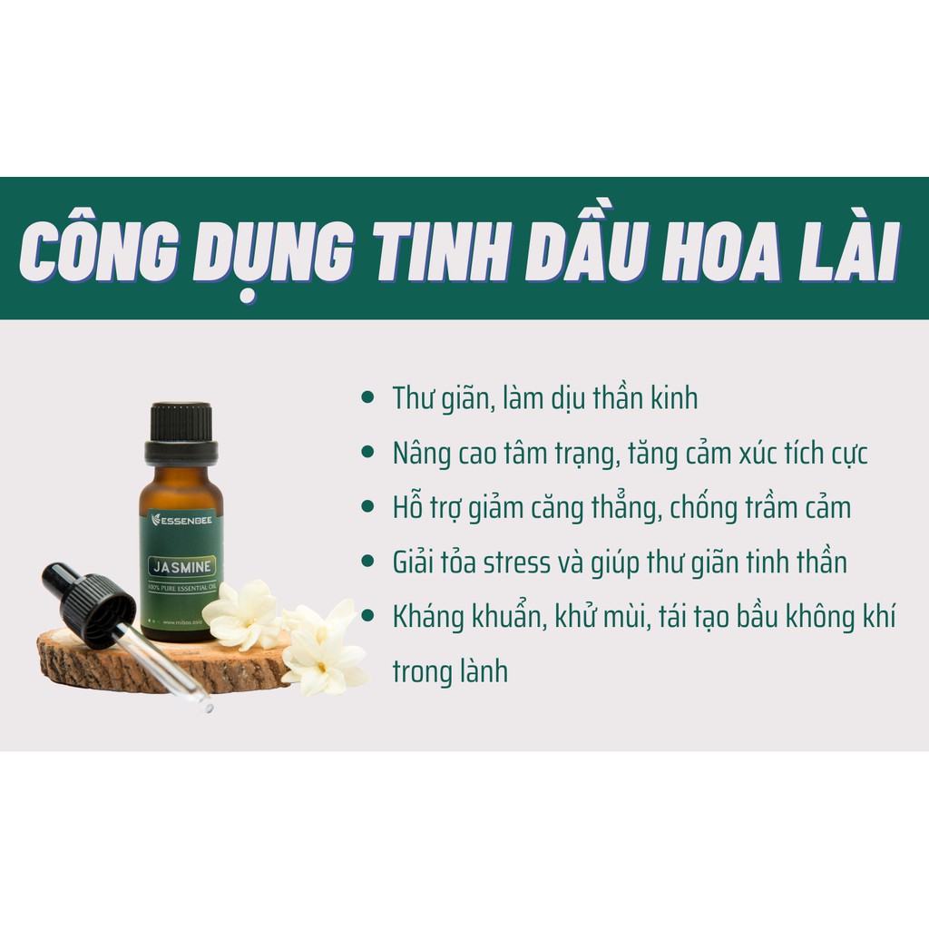 Combo 2 chai Tinh dầu thiên nhiên Hoa Lài - Essenbee (20ml/chai)