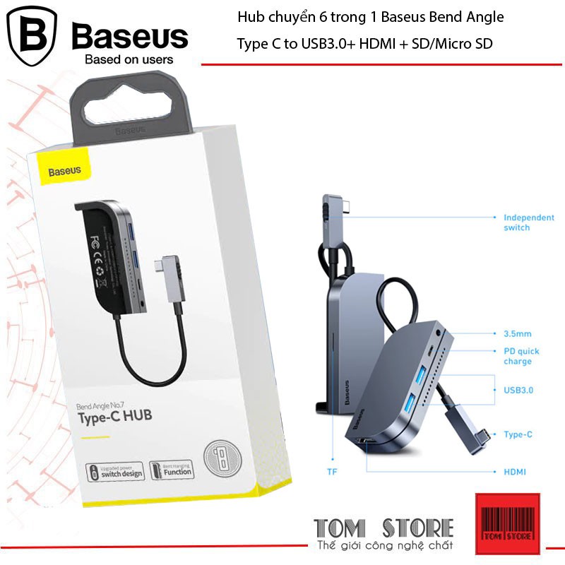 Hub chuyển 6 trong 1 Baseus Bend Angle No.7 dùng cho iPad Pro 2018 11/12.9 inches (Type C to USB3.0+ HDMI + SD/Micro SD)