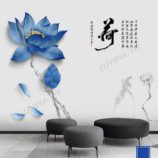Decal dán tường chất liệu PVC loại 1, dán phòng khách, phòng ngủ, quán cafe-Hoa sen xanh