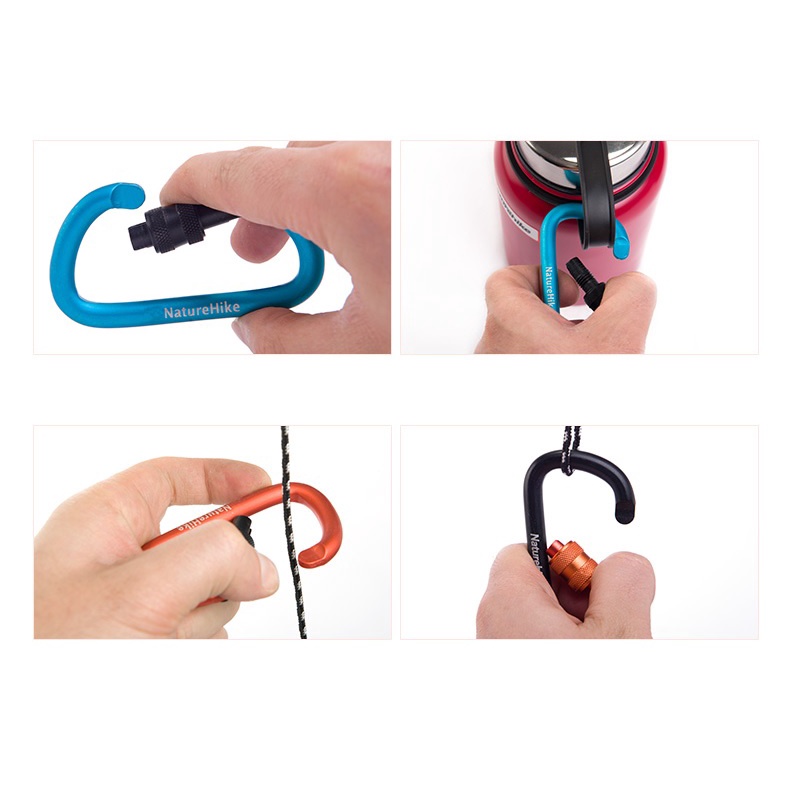 MÓC NHÔM CARABINER KHOÁ VẶN NATUREHIKE 8CM NH15A008-D