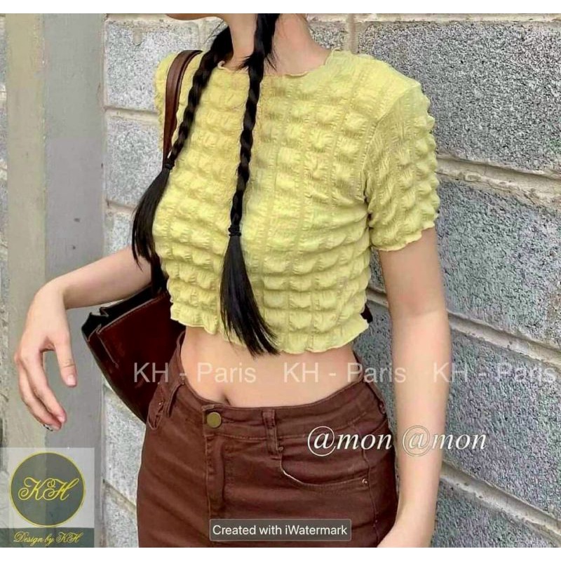 Áo croptop tay ngắn vải xốp siêu xinh(B.C)