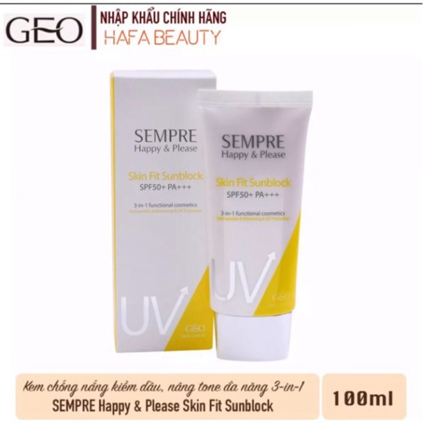 TT04 Kem chống nắng dưỡng trắng Geo Sempre Happy & Please Skin Fit Sunblock SPF 50+ PA+++(100ml)-Hàn Quốc TT04