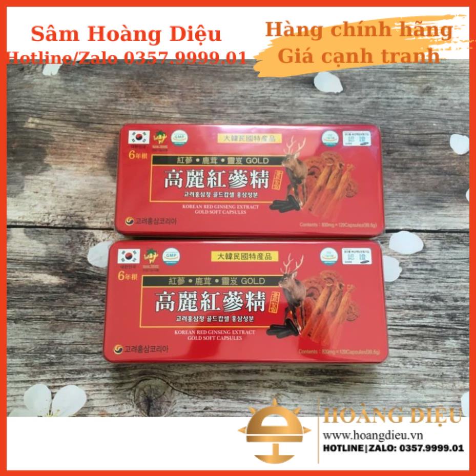 Sâm Hoàng Diệu - Viên Đạm Tổng Hợp Hồng Sâm Nhung Linh Chi Đỏ Gold, Hộp 120 viên