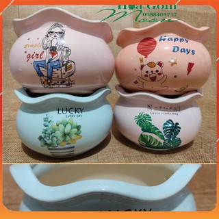Chậu Trồng Cây, Chậu Sen Đá, Xương Rồng, Chậu Trồng Cây Tiểu Cảnh Miệng Xoắn Cao 9cm