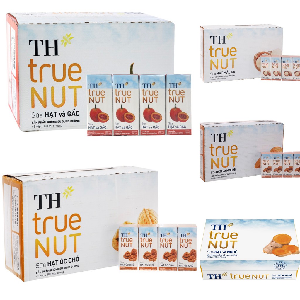 1 Lốc TH TRUE NUT 180ml x 4 hộp 7 vị ( Óc chó / Macca / Hạnh Nhân / Gấc / Hạt Nghệ / Hạt dẻ cười / Gạo lức )