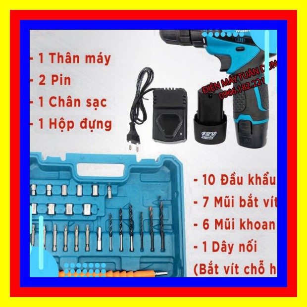 [Chính Hãng] Máy khoan pin makita 12V – KHOAN – BẮT VÍT – VẶN ỐC tặng kèm hộp 24 chi tiết . #